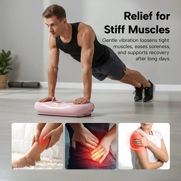 Man performing push up exercise using vibration plate for muscle recovery and core strength