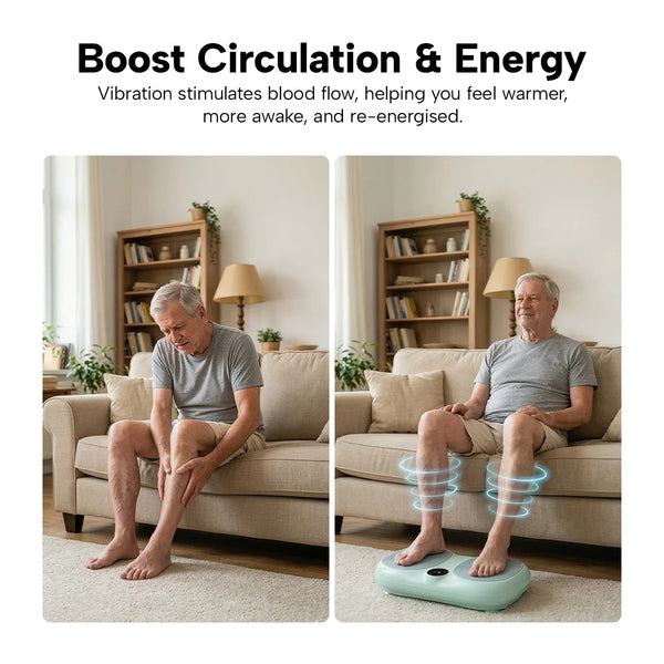 vibration plate improving blood circulation and leg recovery for older adults at home