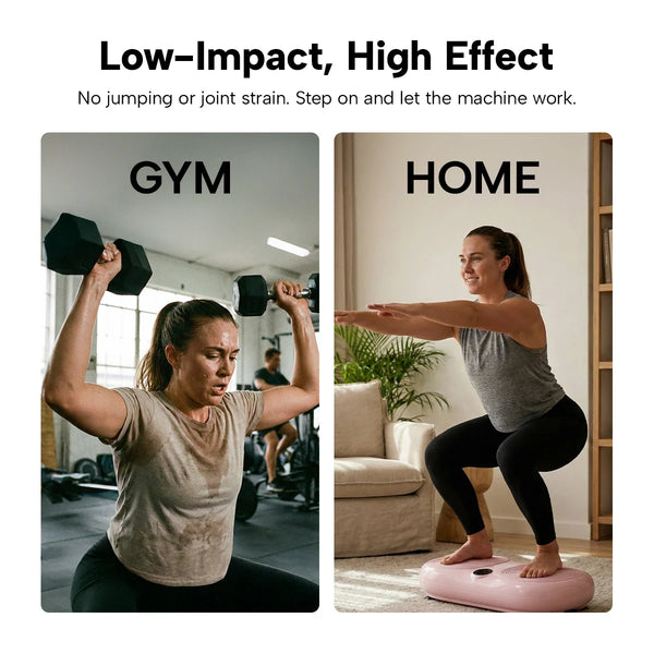 Low impact home workout using vibration plate machine compared to traditional gym exercise