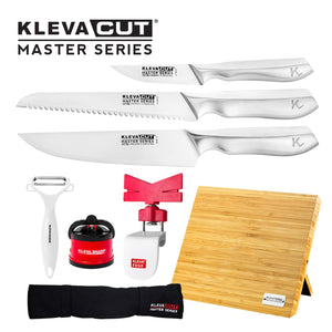 KlevaCut® Premium 3pc Knife Set + FREE Knife Block, Sharpener, Peeler, & Can Opener TV Offer Kleva Range   