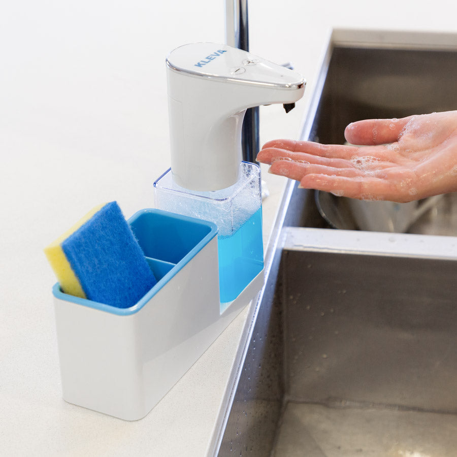 Automatic Soap Dispenser + Silicone Bottle Brush + Dish Scrubber Cleaning Kleva Range - It's Kleva, It's Simple, It Works   