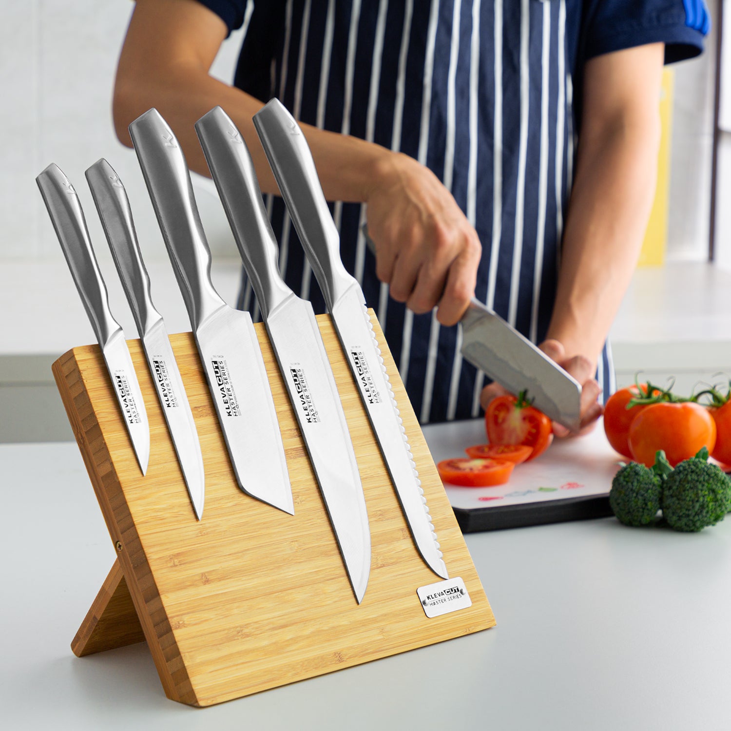 Kleva® Bamboo Magnetic Knife Block! Store Your Knifes Safely And Securely! Kitchen Knives Kleva Range   