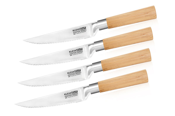 KlevaCut® Master Series 4 Piece Bamboo Steak Knives Set! Kitchen Knives Kleva Range   
