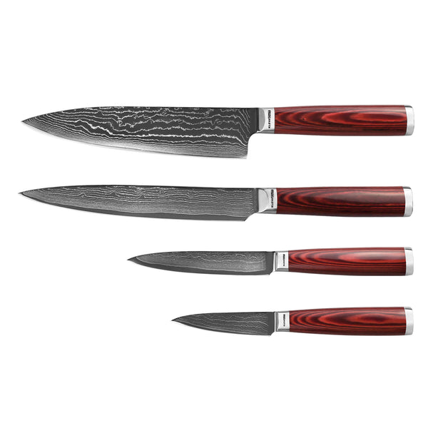 Professional 67 Layer Damascus Steel 4pc Chef Knife Set Beautiful Bamboo Case Kitchen Knives Kleva Range   