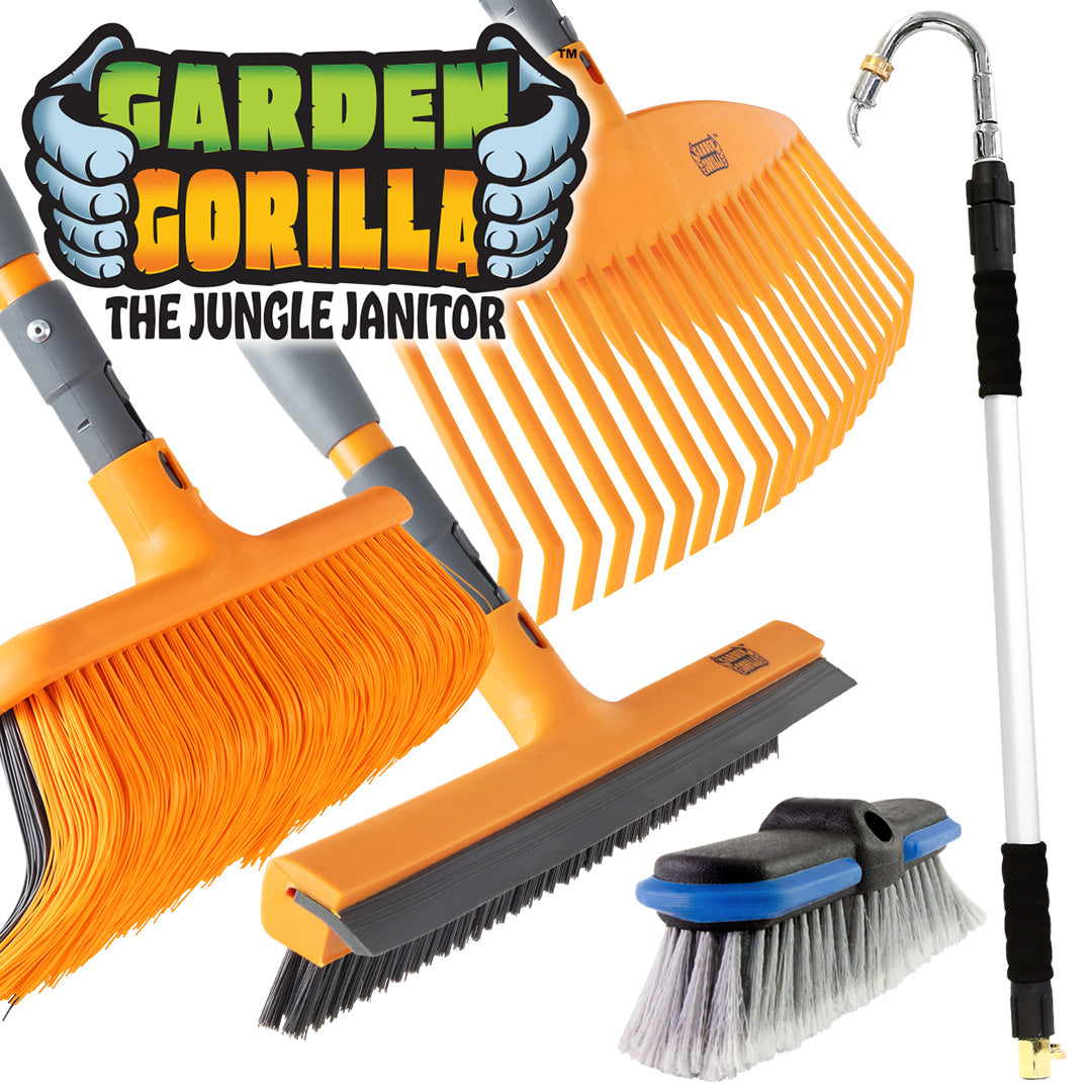 Garden Gorilla - The Jungle Janitor 4 Piece Broom Set + Free Gutter Cleaner Brooms Kleva Range - Everyday Innovations   