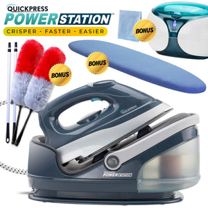 NEW Quickpress® Power Station Guaranteed To Cut Your Ironing Time In Half! + FREE Gifts! TV Offer Kleva Range - Everyday Innovations TV Offer - FitFast Ironing Cover + Jewellery Cleaner + 2 Dusters  
