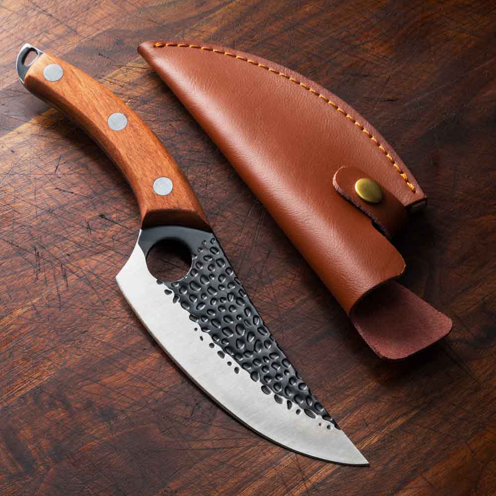 Versatile Stainless Steel Knife With Leather Sheath Kitchen Knives Kleva Range   