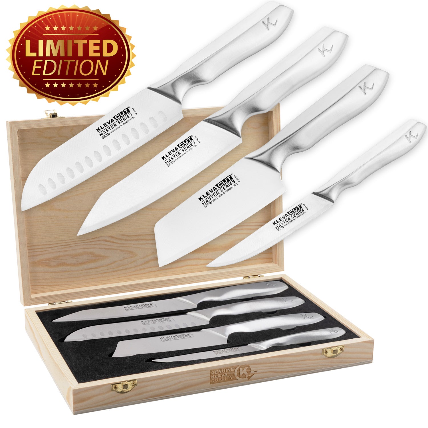 KlevaCut® LIMITED EDITION 4 Piece Premium Knife Set With BONUS Bamboo Case Kitchen Knives Kleva Range - Everyday Innovations   