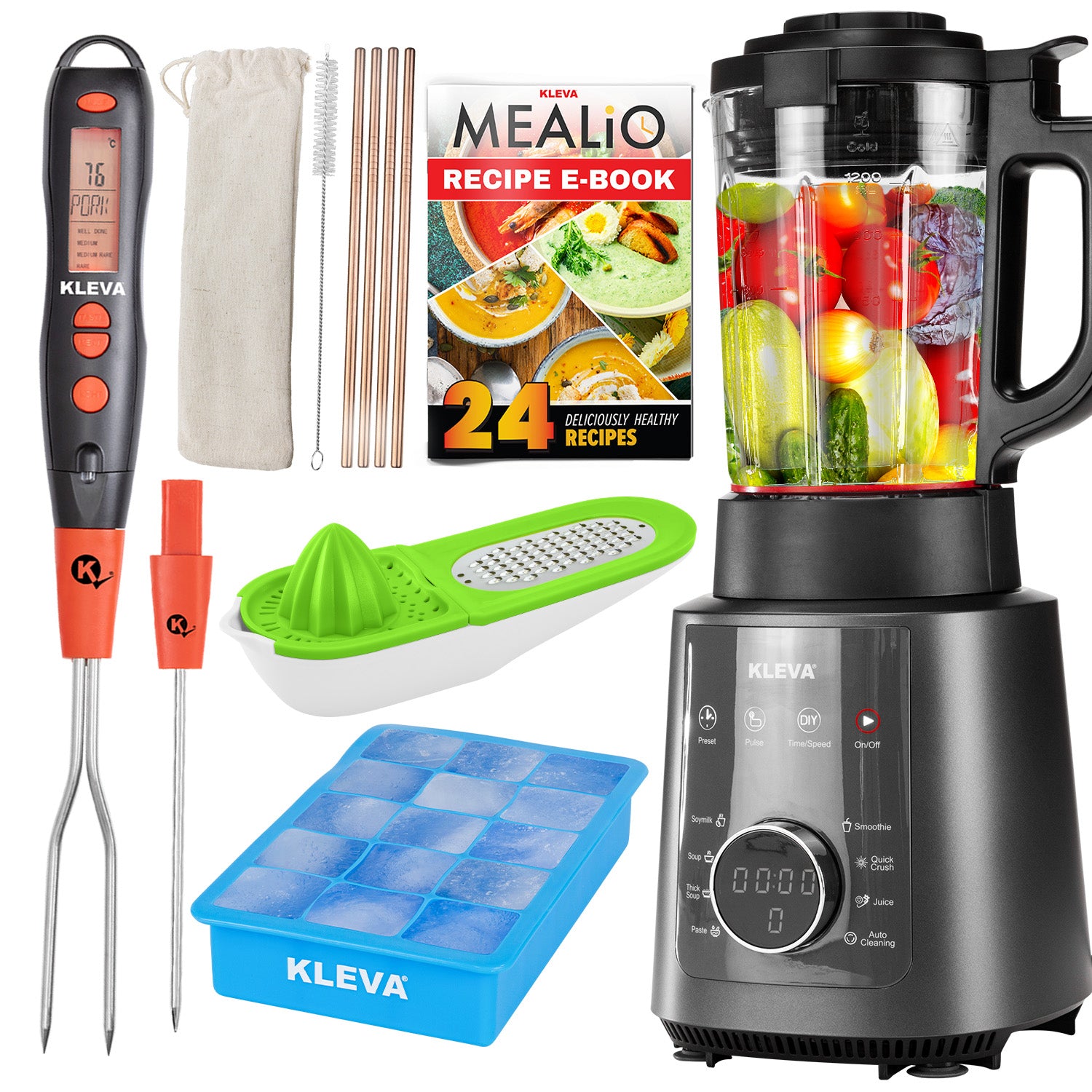 Mealio® Hot & Cold Blender - Professional Soup Maker & Smoothie Blender in 1! Get Your Summer Smoothy On TV Offer Kleva Range - Everyday Innovations Meat Thermometer + Citrus Zester + Ice Tray + Metal Straws  