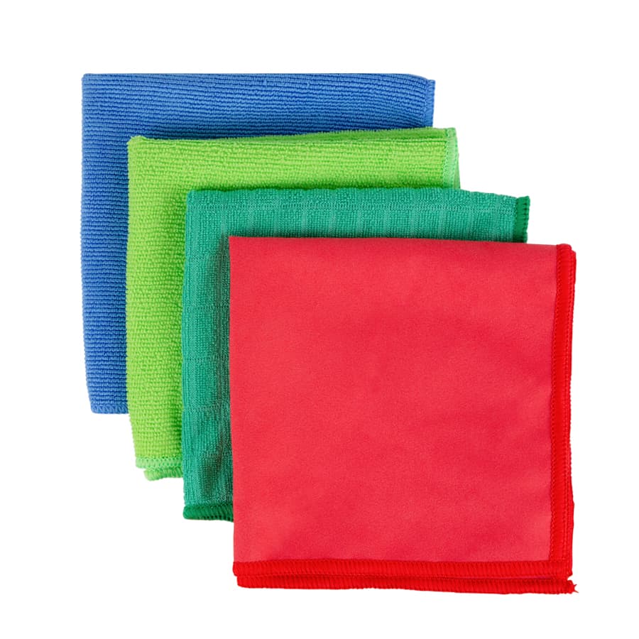 Professional 4pc Cleaning Cloth Set - Terry Towel, Microfibre, Grid & Pearl Designs Cleaning Kleva Range - Everyday Innovations   
