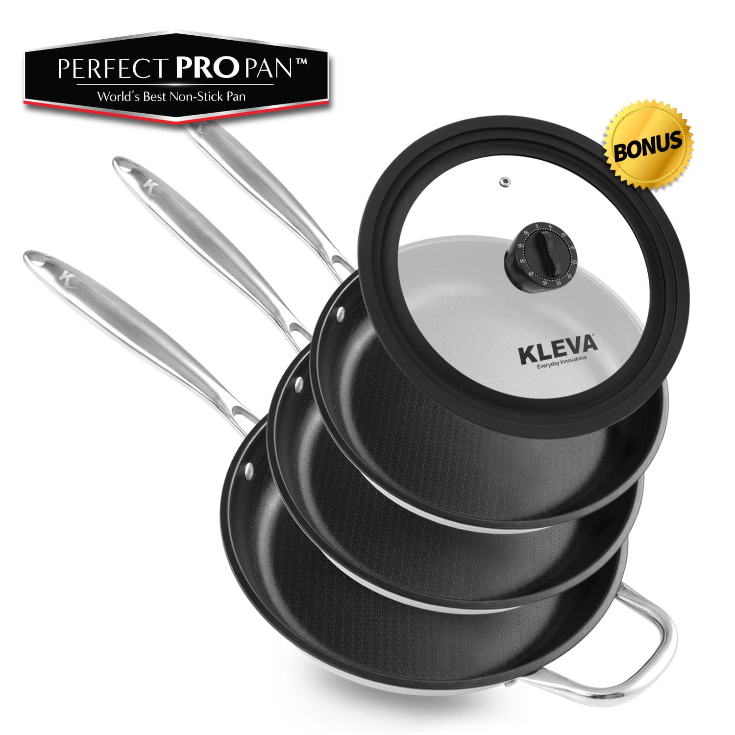 3pc Set Perfect Pro Pan™️ - Premium Non-Stick Frying Pan + Over $100 FREE Gifts! Cookware Kleva Range   