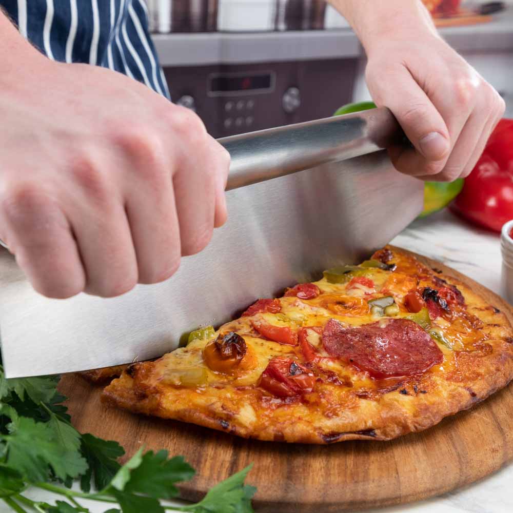 Traditional Stainless Steel Rocking Pizza Cutter + Protective Blade Cover Kitchen Gadget Kleva Range   