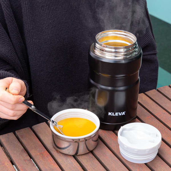 MealiGo™ Thermal Travel Flask With Double Walled Insulation + Foldable Travel Spoon Kitchen Gadget Kleva Range - Everyday Innovations   