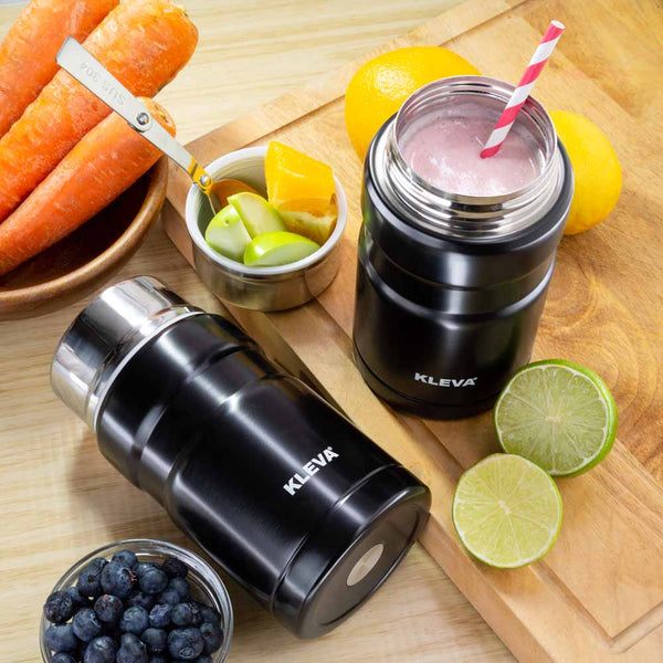 MealiGo™ Thermal Travel Flask With Double Walled Insulation + Foldable Travel Spoon Kitchen Gadget Kleva Range - Everyday Innovations   