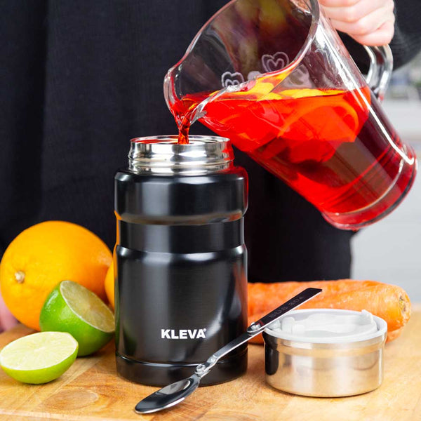 MealiGo™ Thermal Travel Flask With Double Walled Insulation + Foldable Travel Spoon Kitchen Gadget Kleva Range - Everyday Innovations   