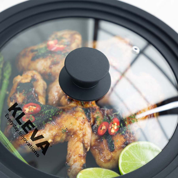 Universal Glass Frying Pan Lid With Soft Touch Rims - From sizes 24cm - 30cm Cookware Kleva Range - It's Kleva, It's Simple, It Works   