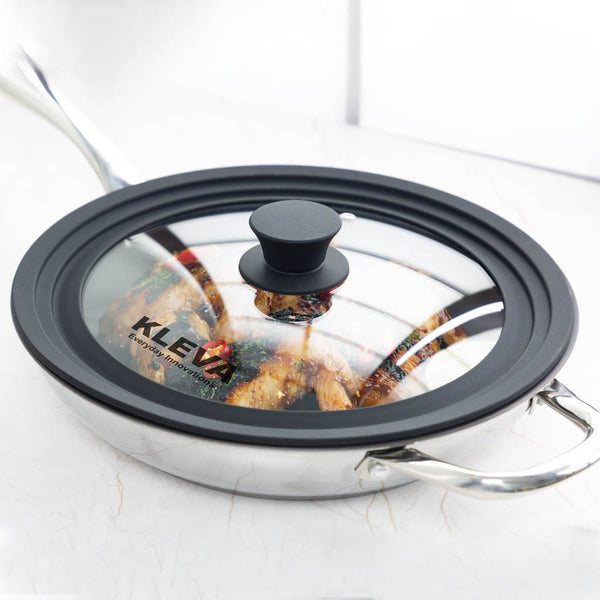 Universal Glass Frying Pan Lid With Soft Touch Rims - From sizes 24cm - 30cm Cookware Kleva Range - It's Kleva, It's Simple, It Works   