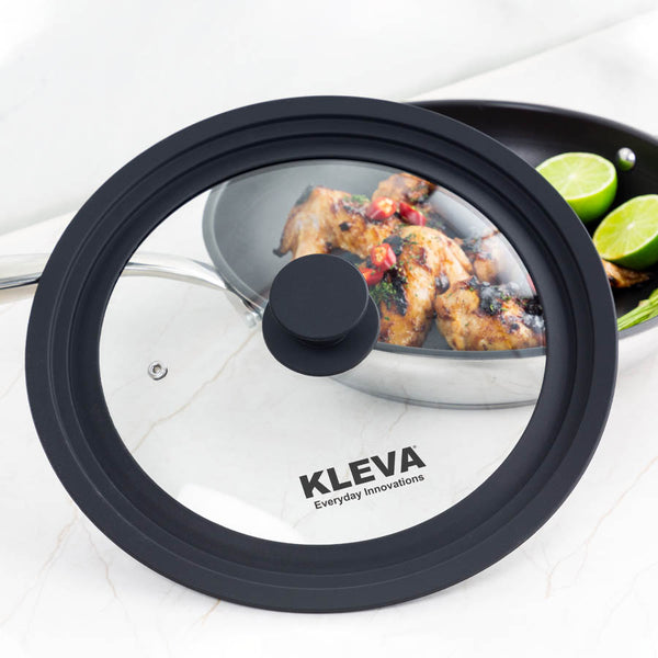 Universal Glass Frying Pan Lid With Soft Touch Rims - From sizes 24cm - 30cm Cookware Kleva Range - It's Kleva, It's Simple, It Works   