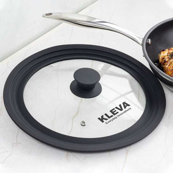 Universal Glass Frying Pan Lid With Soft Touch Rims - From sizes 24cm - 30cm Cookware Kleva Range - It's Kleva, It's Simple, It Works   