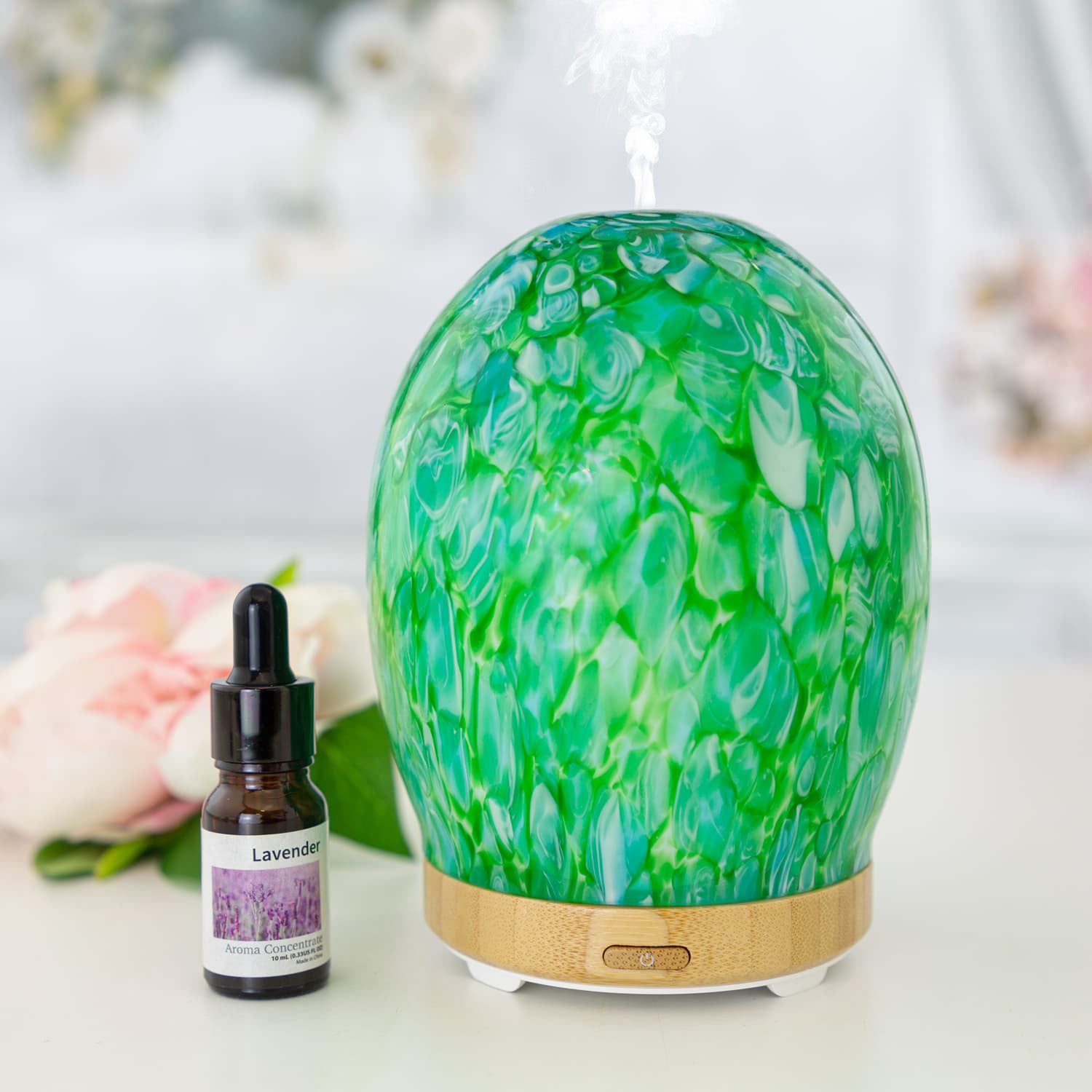 100ml Marbelized Hand-Blown Glass Aroma Diffuser + Essential Aroma Lavender Diffuser Sympler   