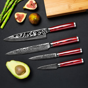 Professional 67 Layer Damascus Steel 4pc Chef Knife Set Beautiful Bamboo Case Kitchen Knives Kleva Range   