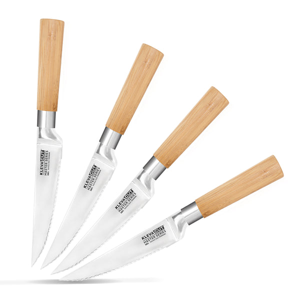 KlevaCut® Master Series 4 Piece Bamboo Steak Knives Set! Kitchen Knives Kleva Range   