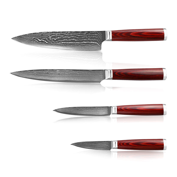 Professional 67 Layer Damascus Steel 4pc Chef Knife Set Beautiful Bamboo Case Kitchen Knives Kleva Range   