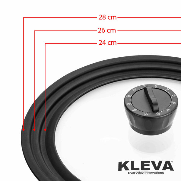 Universal Glass Lid with Built In Timer Fits All Pans From 24cm - 28cm! UPSELL Kleva Range - Everyday Innovations   