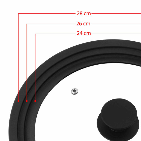 Universal Glass Frying Pan Lid With Soft Touch Rims - From sizes 24cm - 30cm Cookware Kleva Range - It's Kleva, It's Simple, It Works 24-28cm  