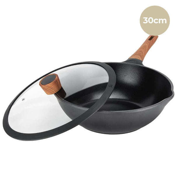 Diamond Earth®  Wok + Glass Lid - 30cm Cookware Kleva Range - Everyday Innovations   